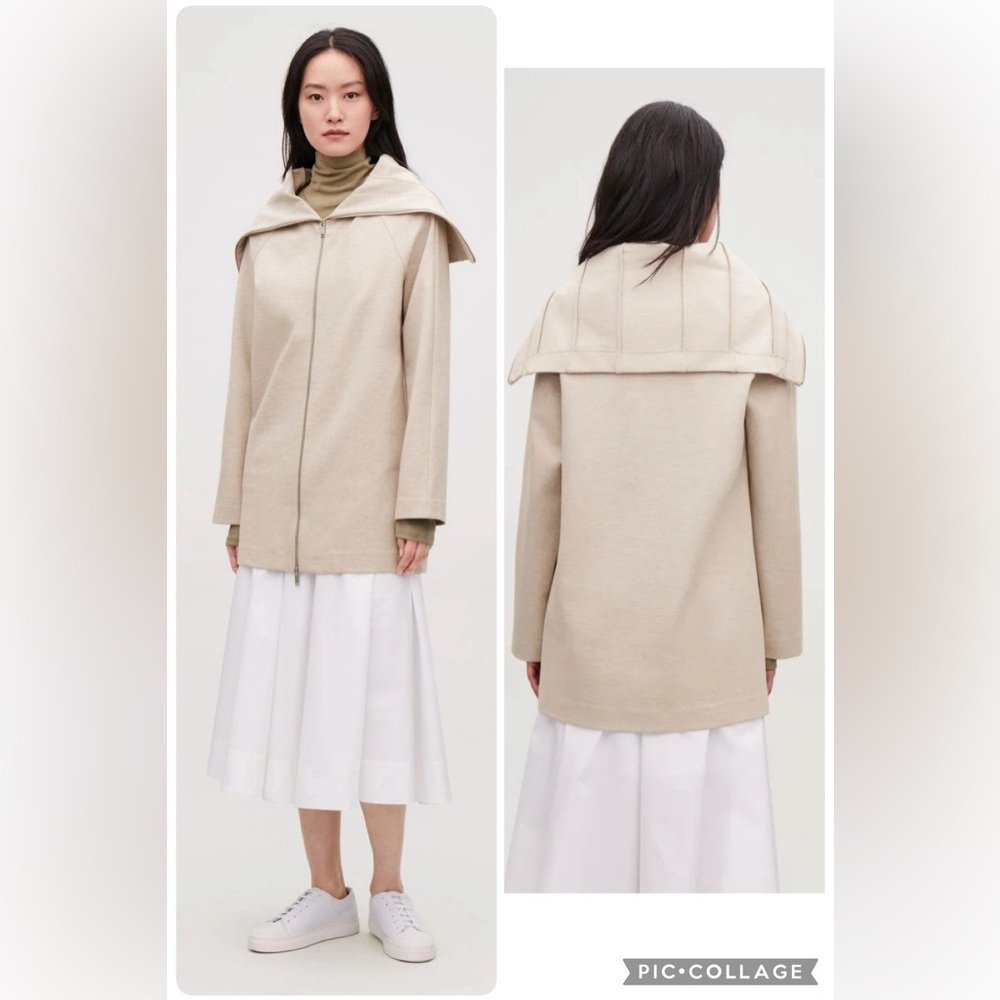 COS Zip Up Oversized Large Collar Jacket Wool Blend Size M